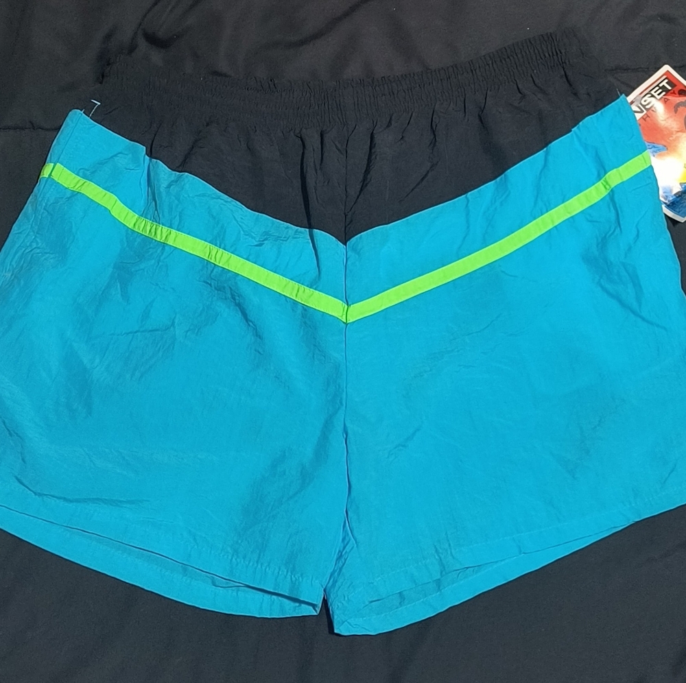 Sunset Highway Vintage Men's Green Blue Black Swim Trunks NOS Deadstock Size L